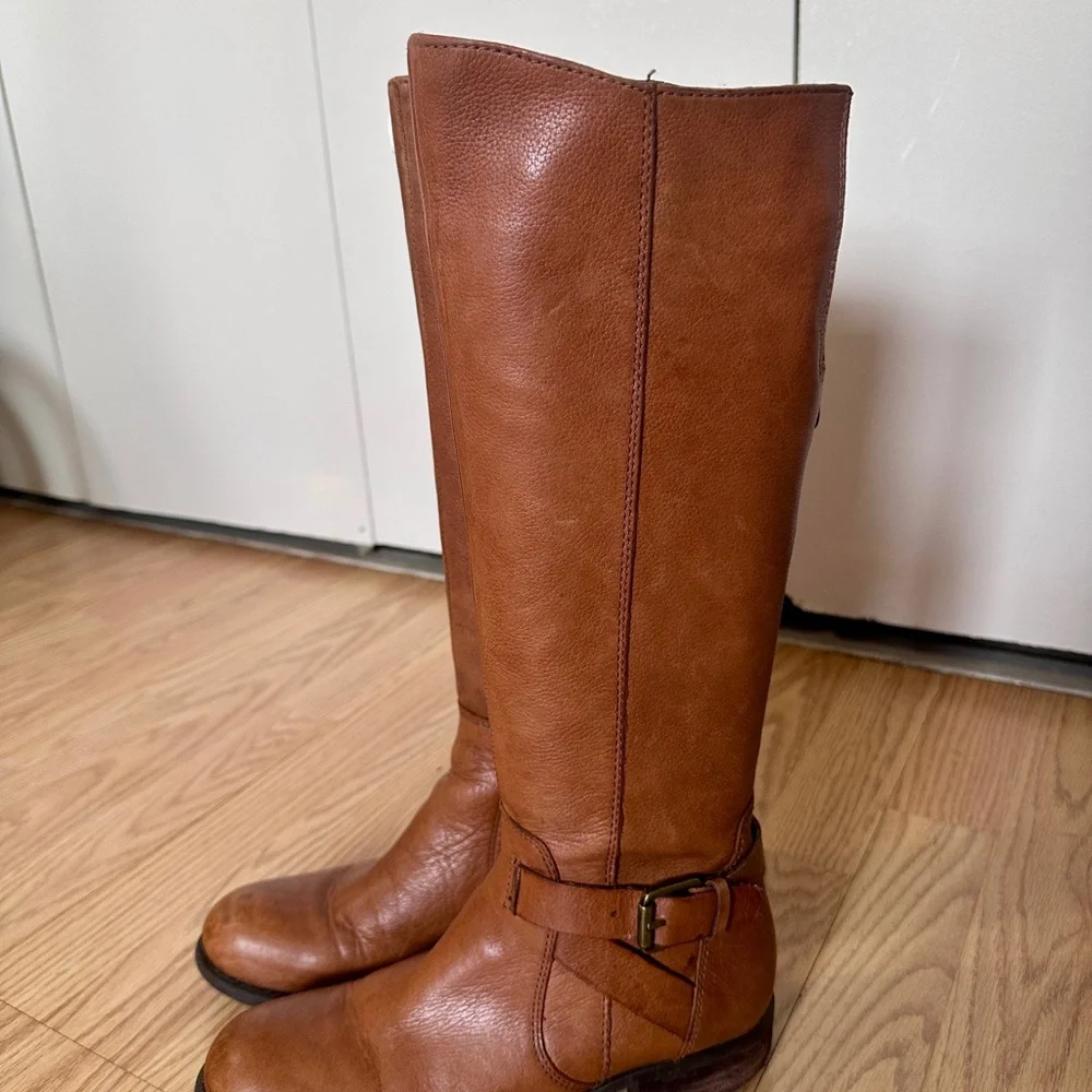 FRANCO SARTO Cognac Brown Leather Knee-High Riding Boots, Sz 6 Fall Moto Chic